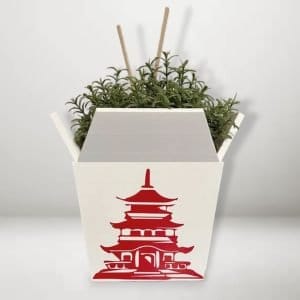 Full Set Chinese Planter Take-Out Box Large with Drainage Tray - FREE TWO CHOPSTICKS - Chinese Take out Planter Pot - 3D printed planter